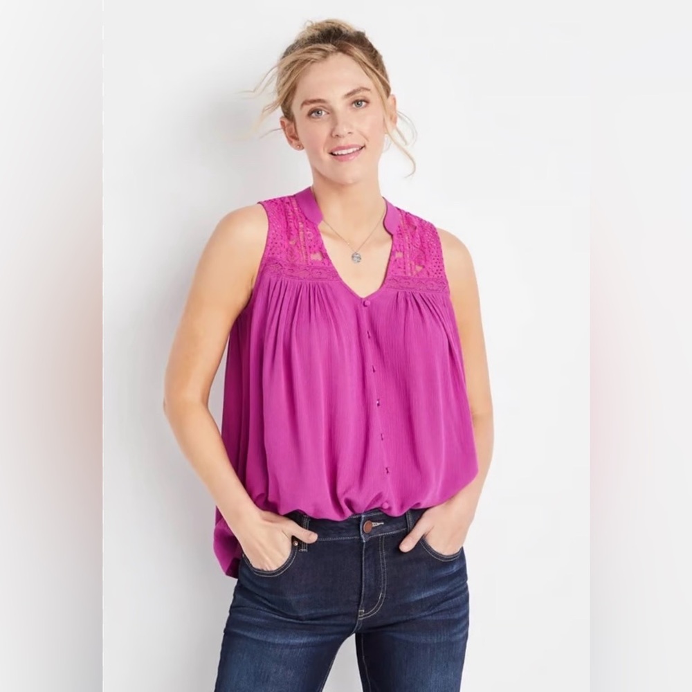 Maurices Fuchsia Sleeveless Blouse with Lace
